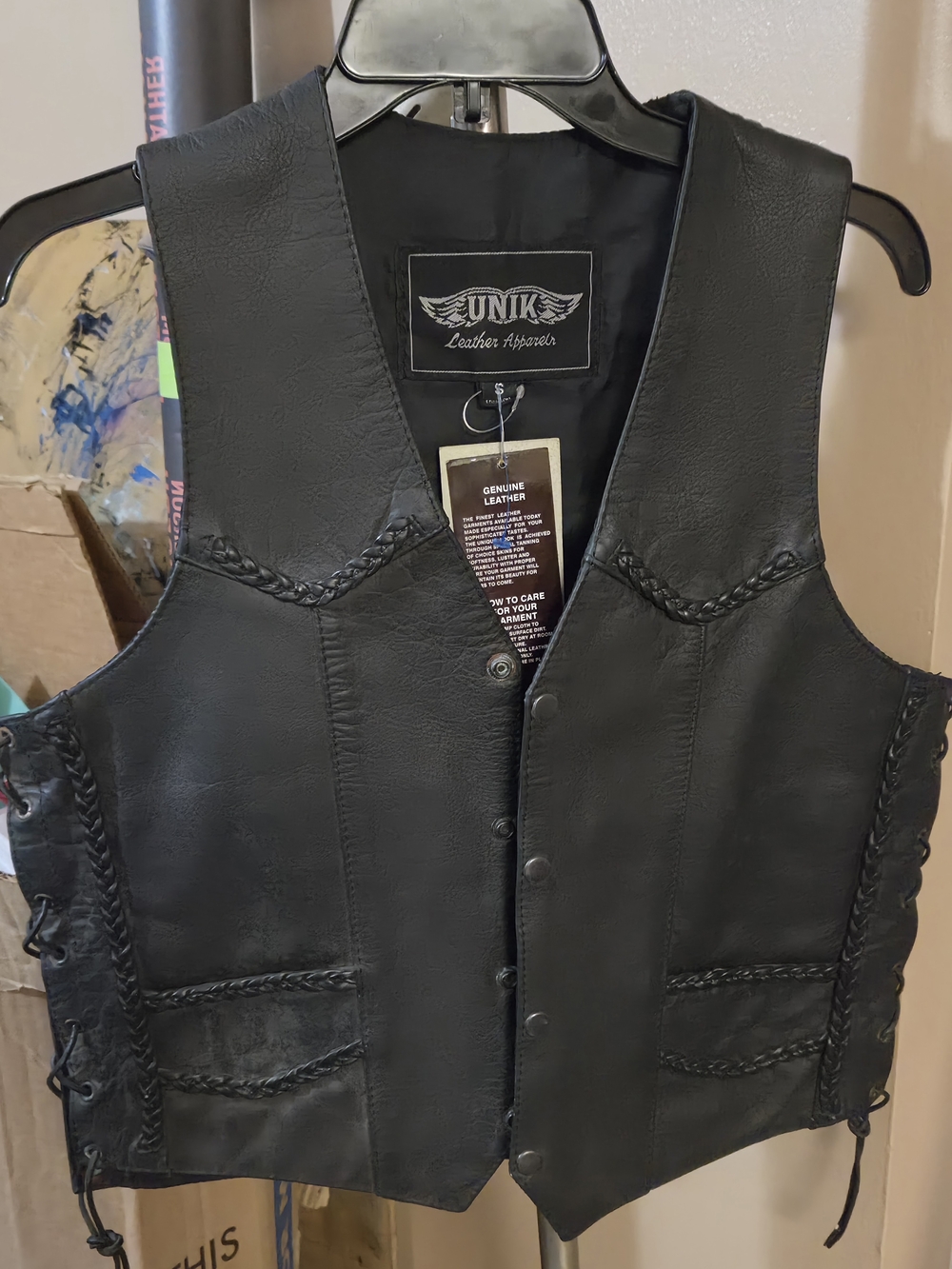 UNIK Black Genuine Leather Braided Vest